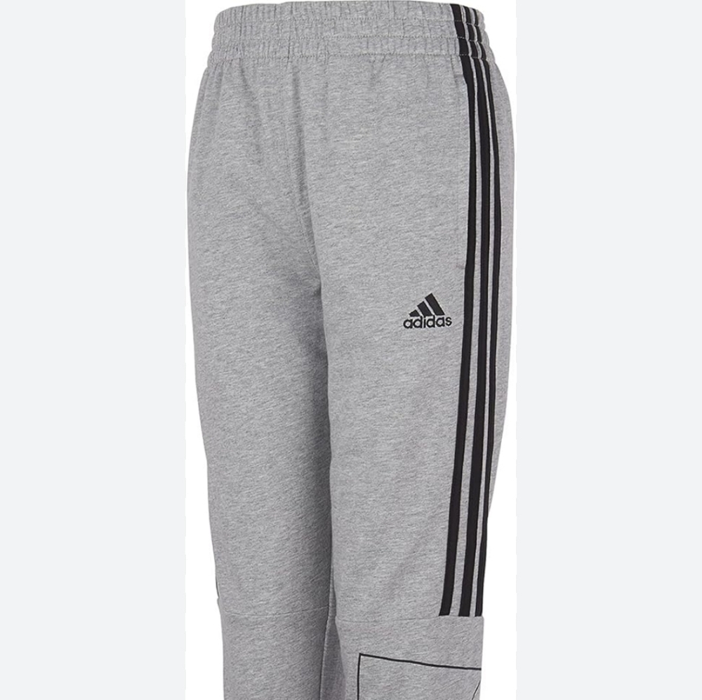 Adidas Kids Light Gray Joggers with Black Stripes